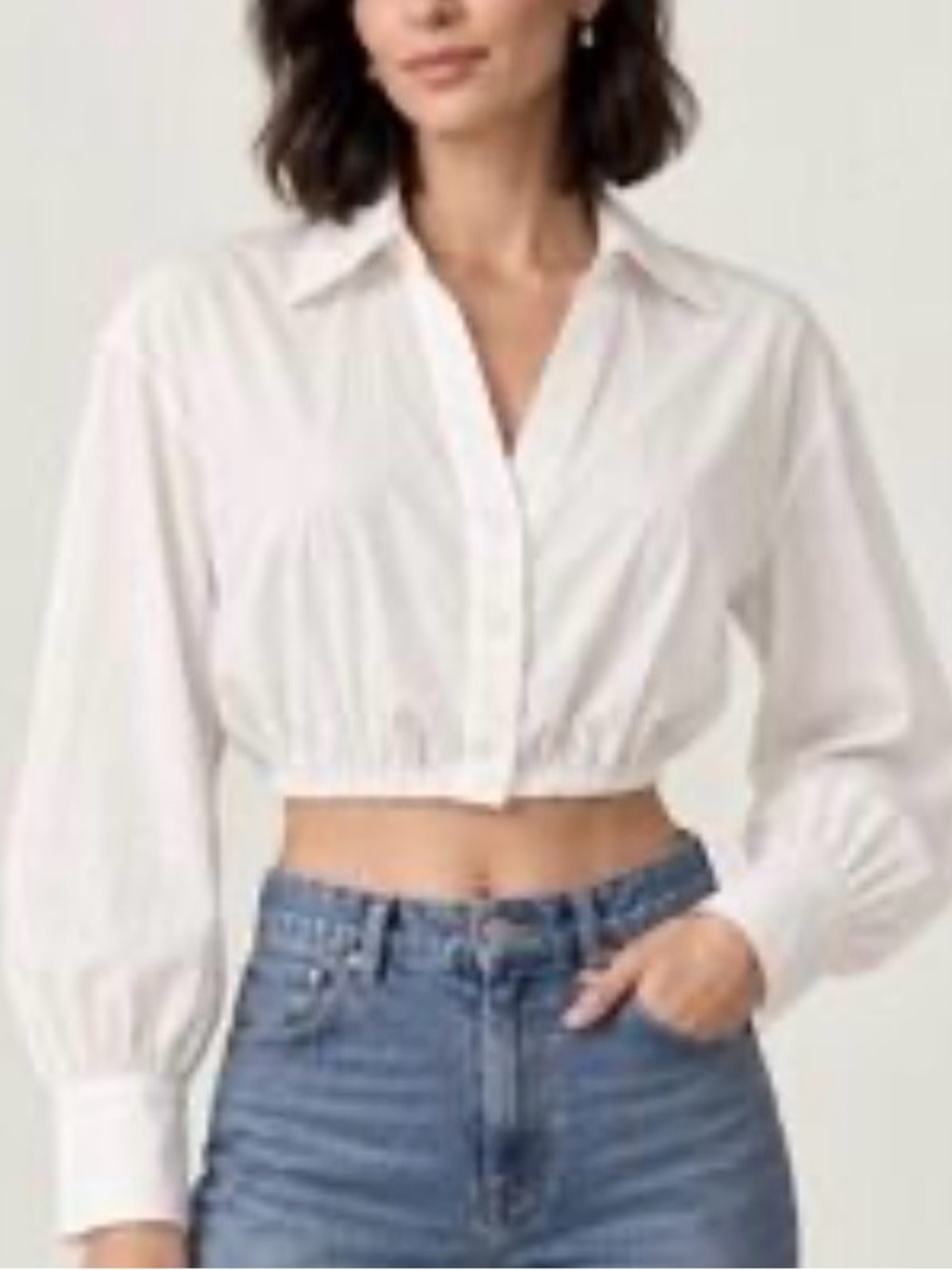 Alice + Olivia Trudy White Cropped Button-Down Shirt